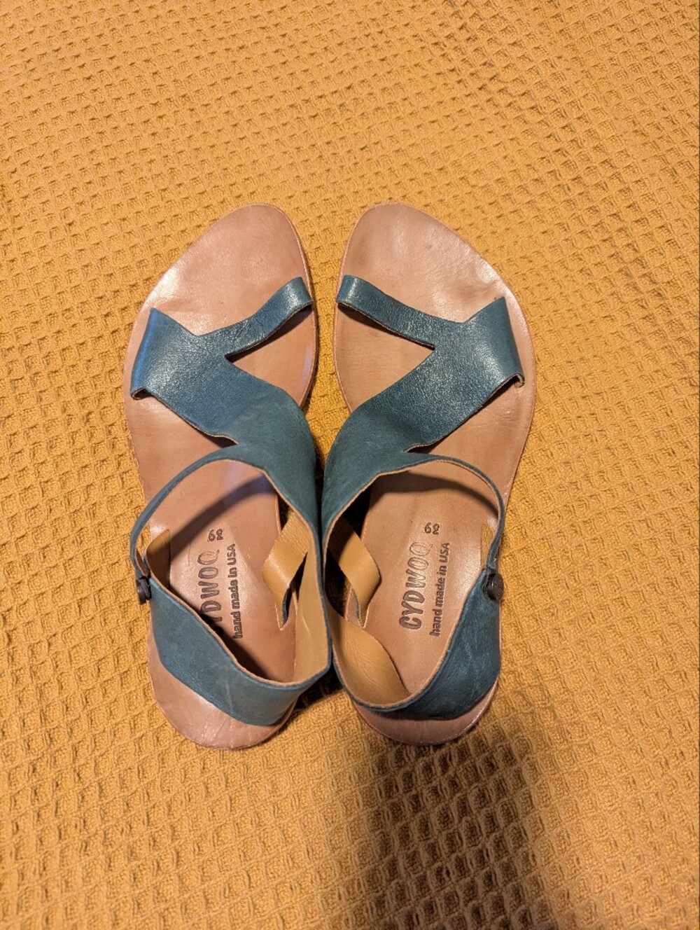 Women's Teal Leather Ankle-Strap Sandals, 39